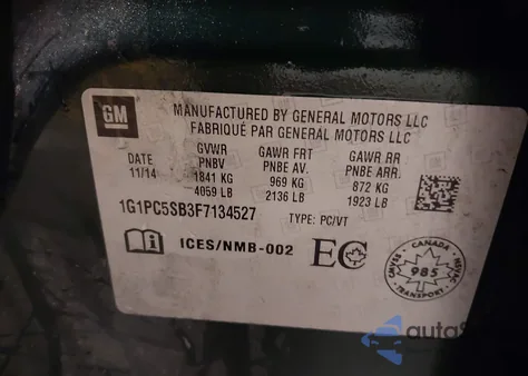 2015 Chevrolet Cruze 1Lt Auto z USA, uszkodzony, nr VIN 1G1PC5SB3F7134527